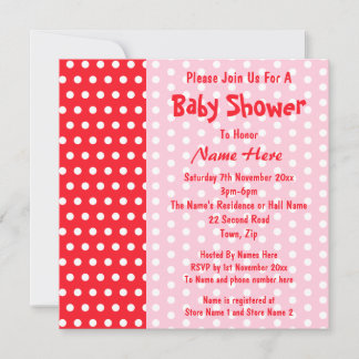Red and Rosa Polka Dot, Anpassningsbar Baby Shower Inbjudningar