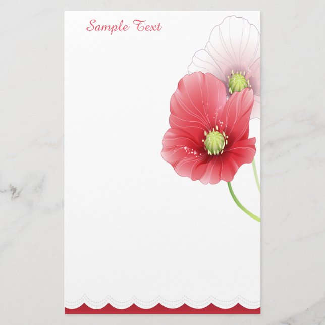 Red and Rosa Poppies Stationery Brevpapper (Framsida)