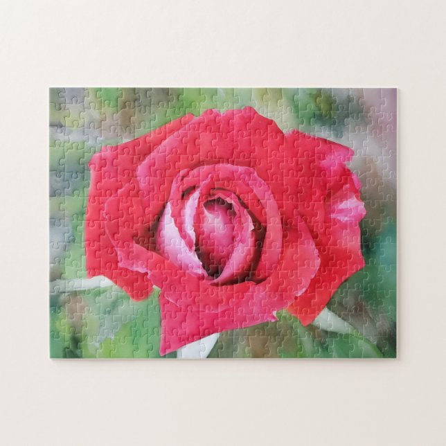 Red and Rosa ros Flower Blommigt Art Puzzle Pussel (Horisontell)