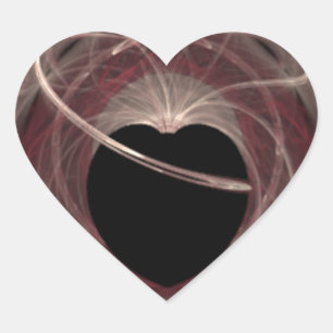Red and Rosa Swirled Fractal Art Black Hjärtformat Klistermärke