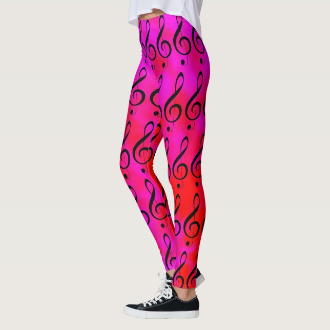 Red and Rosa Tie Dye Music Clef Note Leggings (Vänster)