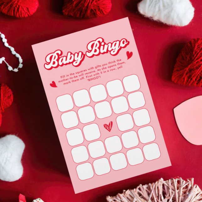 Red and Rosa Valentine Baby Shower Baby Bingo Game (Skapare uppladdad)