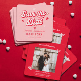 Red and Rosa Valentines Bröllop Photo Spara Datumet