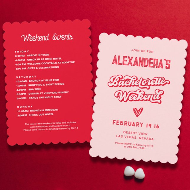 Red and Rosa Vegas Bachelorette Party Inbjudningar (Skapare uppladdad)