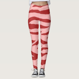 Red and Rosa Zebra Vild Animal Mönster Leggings