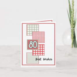 Red and Sage Dots and Gingham - 80 Birthday Kort