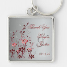 Red and Silver Blommigt with Butterflies Keychain
