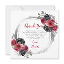 Red and Silver Elegant Flowers Birthday