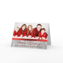 Red and Silver Photo Snowflake-julkort