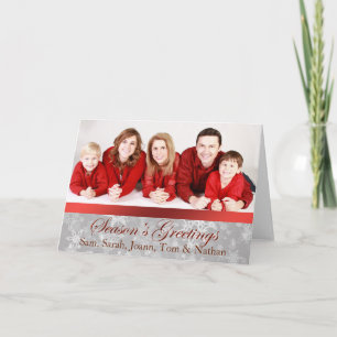 Red and Silver Photo Snowflake-julkort Helgkort