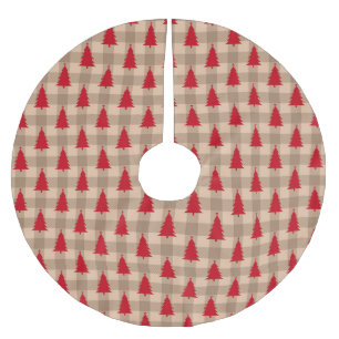 Red and Tan Farmhouse Rustic Julgransmatta Borstad Polyester