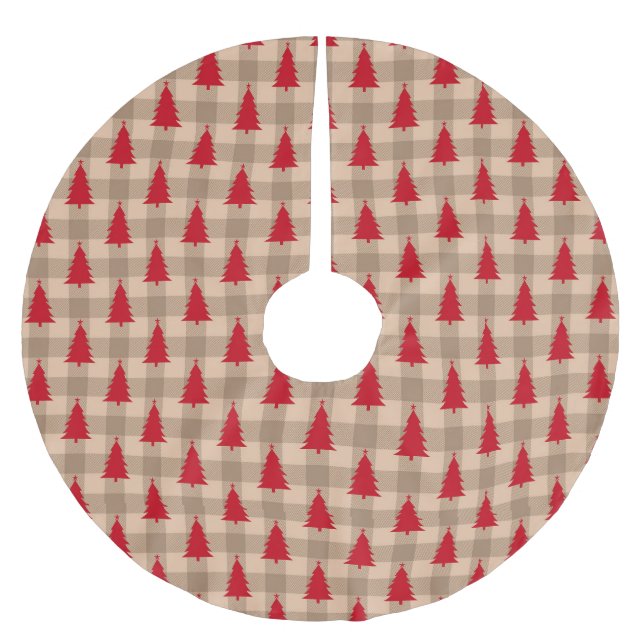 Red and Tan Farmhouse Rustic Julgransmatta Borstad Polyester (Framsidan)