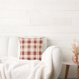 Red and Tan White Beige Play Mönster Tartan Kudde