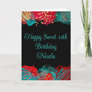 Red and Teal Blue Alcohol Bläck Sweet 16 Kort