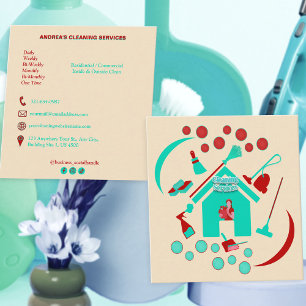 Red and Teal, Modern Professionell Städning Servic Fyrkantigt Visitkort