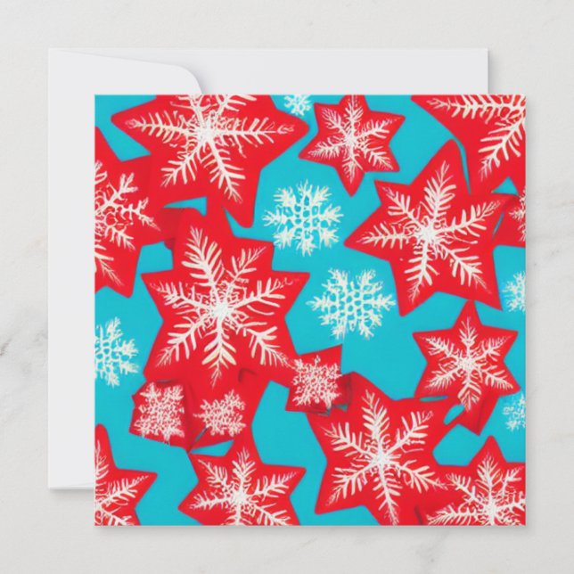 Red and Teal Snöflingor Kort (Framsida)
