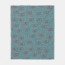 Red and Teal Squared Delight Fleecefilt