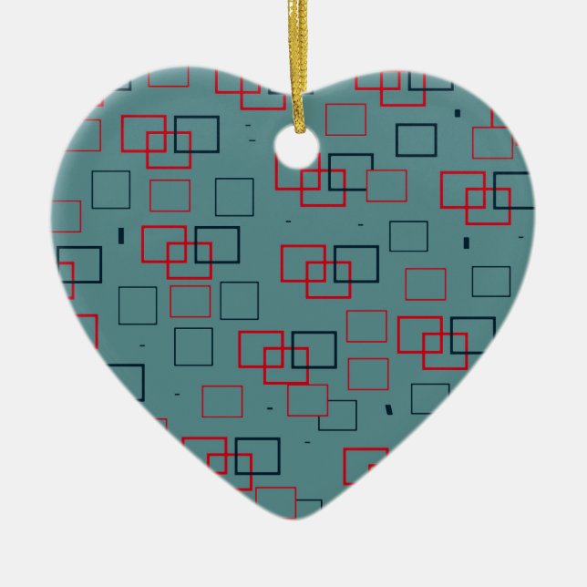 Red and Teal Squared Delight Julgransprydnad Keramik (Framsidan)