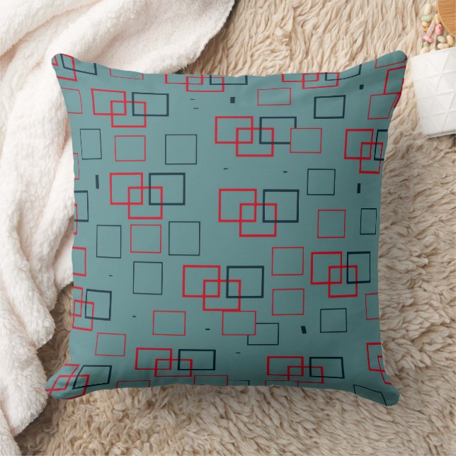 Red and Teal Squared Delight Kudde (Filt)