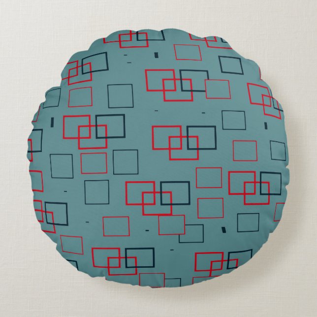 Red and Teal Squared Delight Rund Kudde (Framsidan)