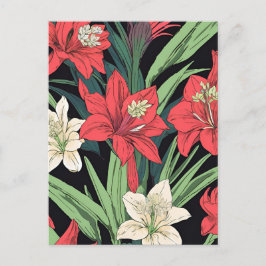 Red and White Amaryllis Blommigt Design Vykort