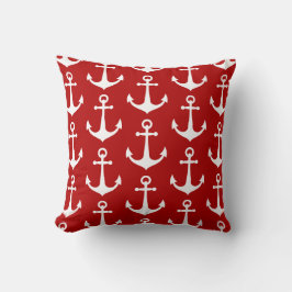 Red and White Anchor Mönster Nautical Boat Bassäng Kudde