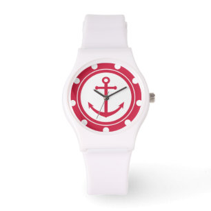 Red and White Anchor Nautical Armbandsur