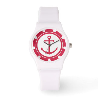 Red and White Anchor Nautical Armbandsur