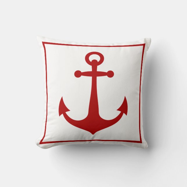 Red and White Anchor Nautical Boat Beach Kudde (Framsida)