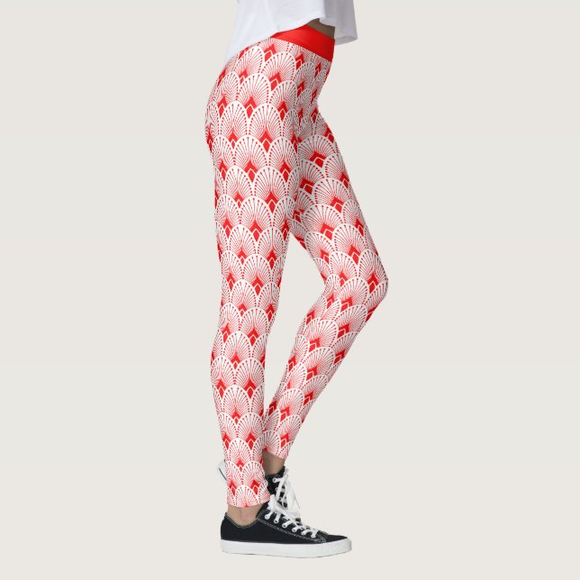 Red and white Art Deco mönster Leggings (Höger)