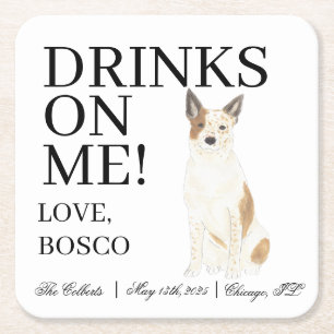 Red and White Australian Cattledog Heeler Bröllop Underlägg Papper Kvadrat