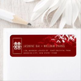 Red and White Bamboo Löv Asian Bröllop Addres Returadress Etikett