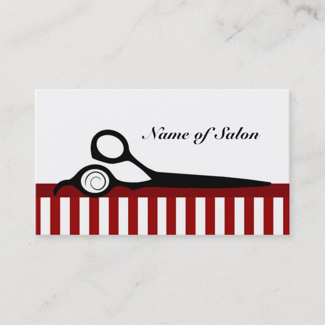 Red and White Barber Rand Hair Salon Scissors Visitkort (Framsida)