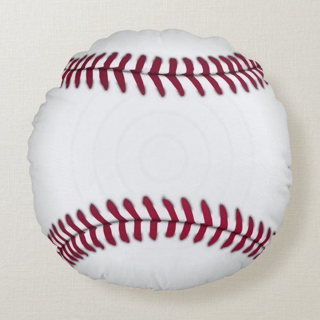 Red and White Baseball Pillow Rund Kudde (Framsidan)
