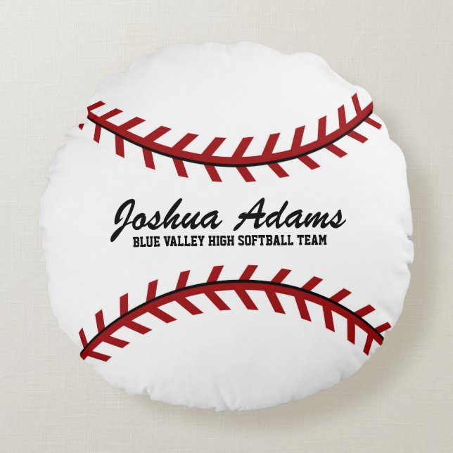 Red and White Baseball Sport Team Round Pillow Rund Kudde (Framsidan)