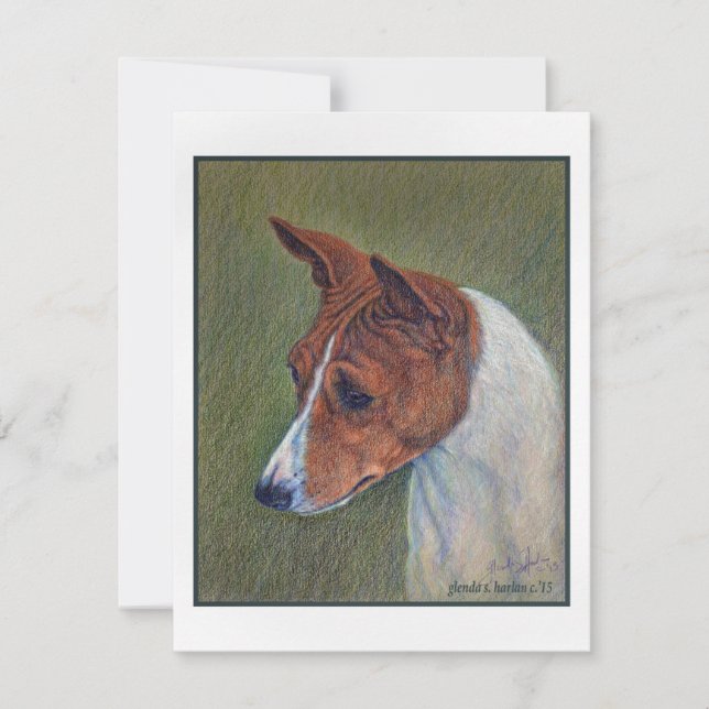 Red and White Basenji Art Anteckningskort (Framsida)