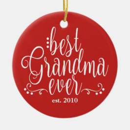 Red and White Best Grandma Julgransprydnad Keramik