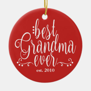 Red and White Best Grandma Julgransprydnad Keramik
