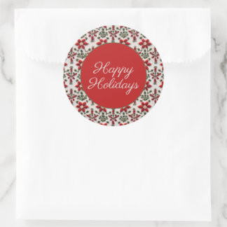 Red and White Blommigt Embroidery Runt Klistermärke