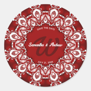 Red and White Bohemian Snöre Spara datum Runt Klistermärke