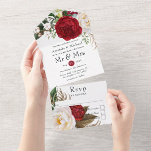 Red and White Boho Blommigt Bröllop alla i en enda