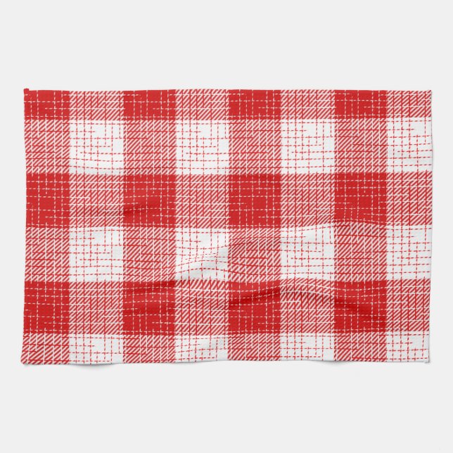 Red and White Bold Checkered Plaid Design  Kökshandduk (Horisontell)