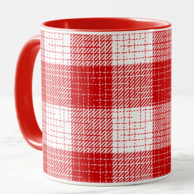 Red and White Bold Checkered Plaid Design  Mugg (Skapare uppladdad)