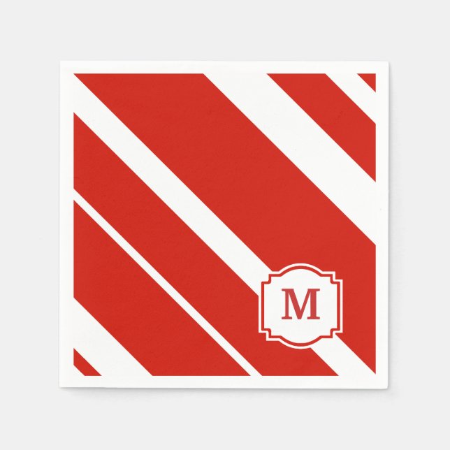 Red and White Bold Rand Monogram Napkin Pappersservett (Framsidan)