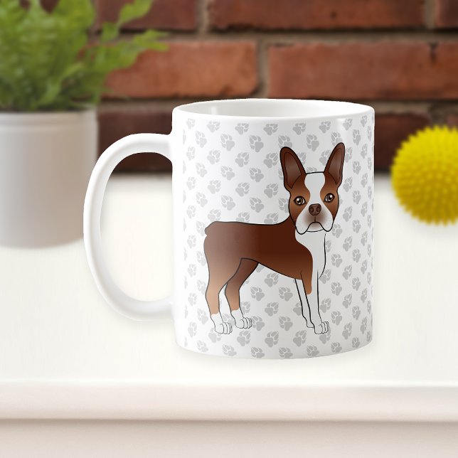 Red and White Boston Terrier Tecknad hund & Tassar Kaffemugg (Skapare uppladdad)