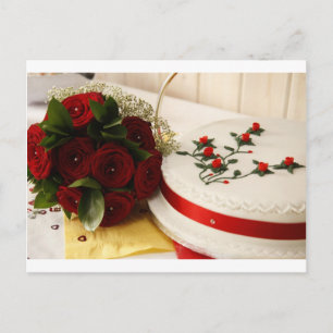Red and White Bröllop Cake Vykort