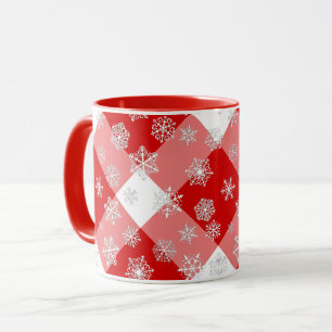 Red and White Buffalo Play med Snöflingor Mugg