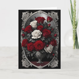 Red and White Bukett med rosor Goth Valentine Helgkort