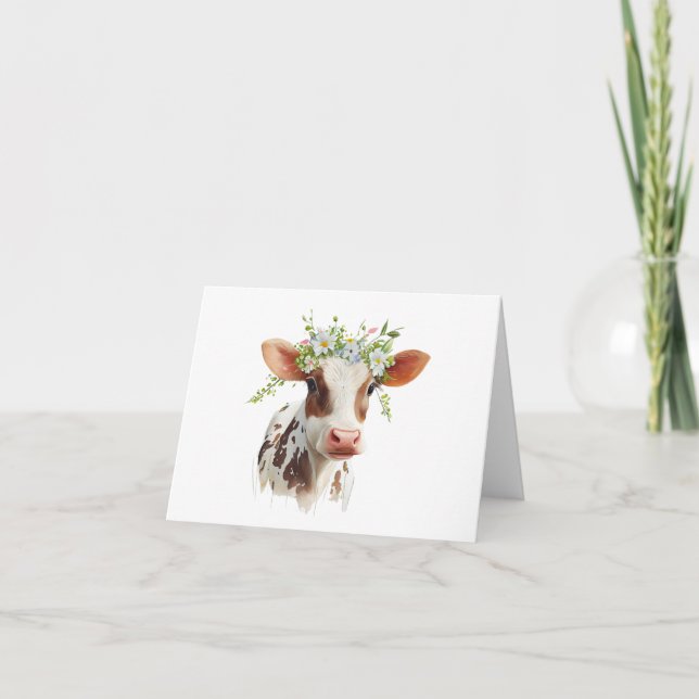 Red and White Calf med Flowers på Head BLANK Kort (Framsida)