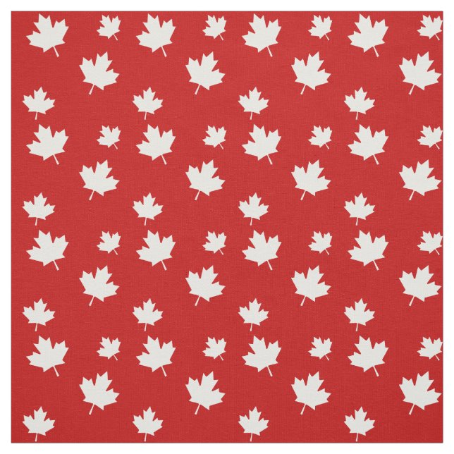 Red and White Canadian Flagga Maple Löv Mönster Tyg (Provkarta)